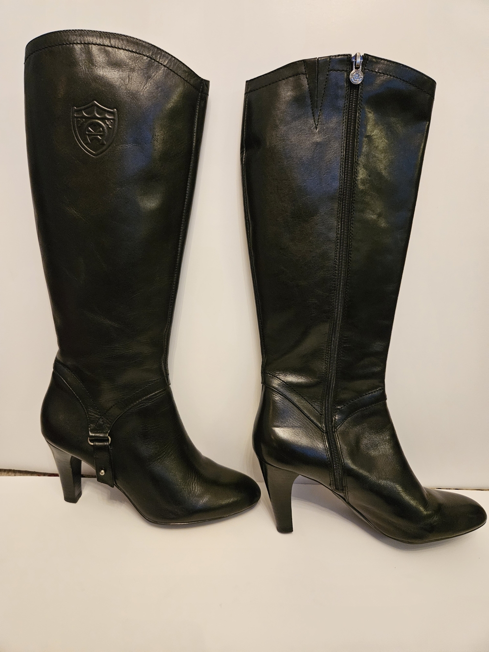 Classic Etienne Aigner Boots, 10 M, Black Knee-High Leather Boots with 3.5" Heel